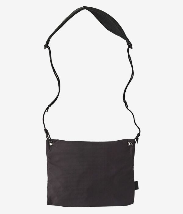 Black crossbody sacoche bag with adjustable shoulder strap against white background