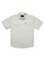 Men's short-sleeve snap-button shirt in off-white with floral grid pattern, dual chest pockets, front view