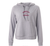 Light gray women's pullover hoodie with front pocket and embroidered chest logo, front view