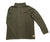 Olive green waffle-knit quarter zip pullover with sleeve pocket, flat lay view