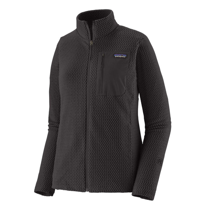 Black textured fleece full-zip jacket with stand collar and chest pocket, front view