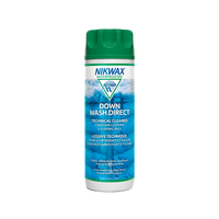 Technical cleaner bottle with green cap and blue label for down clothing care