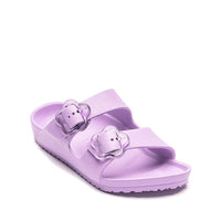 Light purple EVA sandals with two adjustable buckle straps and textured footbed
