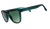 Dark teal sunglasses with gradient green lenses shown from side angle on white background