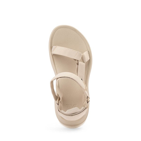 Light beige sport sandal with adjustable straps and cushioned footbed, top view