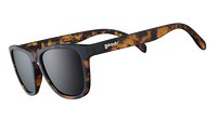 Tortoiseshell patterned sunglasses with dark lenses shown in side angle view