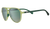 Aviator-style sunglasses with light green frame and mirrored lenses shown from side angle