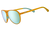 Orange aviator-style sunglasses with light blue mirrored lenses on transparent background