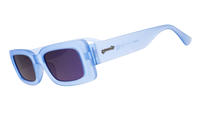 Light blue translucent sunglasses with dark gradient lenses shown in side profile view