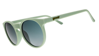 Light green round-frame sunglasses with gradient lenses shown at three-quarter angle