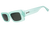 Mint green rectangular sunglasses with dark lenses shown in side profile view