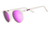 Clear frame sunglasses with purple mirrored lenses shown at three-quarter angle