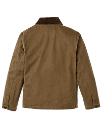 Men's canvas work jacket rear view with corduroy collar and side vents