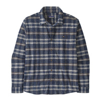 Men's long-sleeve plaid flannel shirt with button front and chest pocket, flat lay view