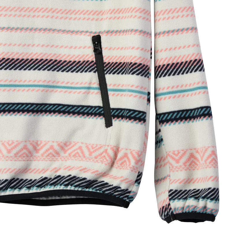 Striped fleece pullover with quarter zip and coral geometric pattern details