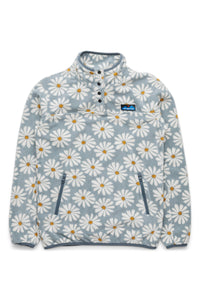 Light blue fleece pullover with white daisy print, quarter-zip closure and front pockets