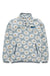 Light blue fleece pullover with white daisy print, quarter-zip closure and front pockets