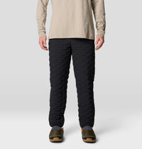 Black quilted insulated pants with horizontal stitch pattern, front view on model