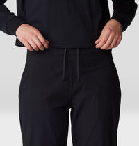 Black athletic pants with drawstring waistband worn with matching hoodie, front view