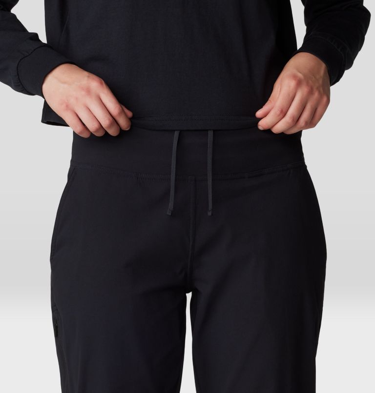 Black athletic pants with drawstring waistband worn with matching hoodie, front view