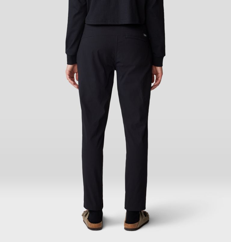 Black athletic pants shown from back view with tapered ankle fit