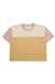Color-blocked cropped t-shirt with cream, mustard yellow, and dusty pink sections