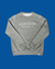 Grey heather crewneck sweatshirt with printed chest graphic, flat lay front view