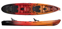 Tandem kayak with gradient colorway showing top deck view and side profile