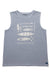 Light blue sleeveless tank top with white canoe and kayak illustrations, front view