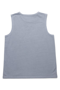 Light blue-gray sleeveless tank top laid flat, back view showing clean design