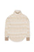 Women's turtleneck pullover sweater with Fair Isle pattern in cream and gold, flat lay view
