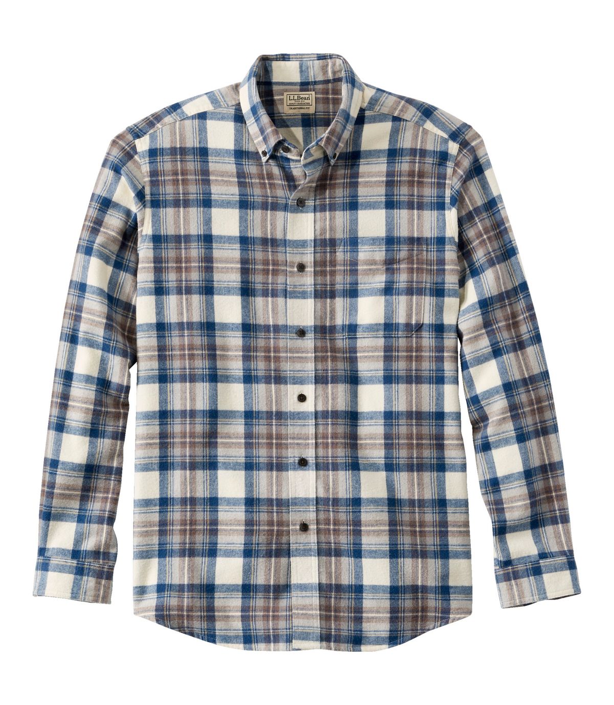 L.L. Bean Ms Long Sleeve Scotch Plaid Flannel Shirt - Regular Indigo Tartan
