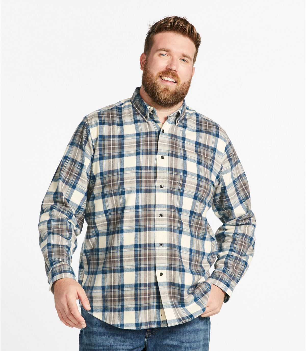 L.L. Bean Ms Long Sleeve Scotch Plaid Flannel Shirt - Regular