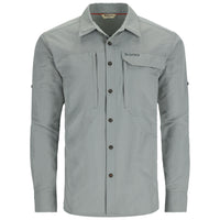 Light green long-sleeve button-up shirt with chest pockets and rolled sleeve tabs, front view
