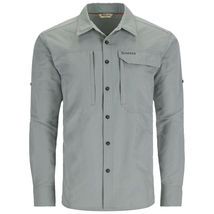 Light green long-sleeve button-up shirt with chest pockets and rolled sleeve tabs, front view