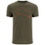 Olive green heathered short sleeve t-shirt with orange trout outline graphic on chest