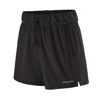 Black athletic shorts with elastic waistband, drawstring, and side pockets