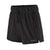Black athletic shorts with elastic waistband, drawstring, and side pockets