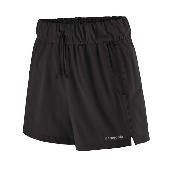 Black athletic shorts with elastic waistband, drawstring, and side pockets