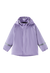 Light purple hooded raincoat with snap buttons and reflective stripes on sleeves