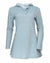 Long-sleeve fleece tunic with hood, button placket neckline, and flared hem, front view