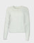 Light green crew neck cardigan with button closure, long sleeves, front view on white background
