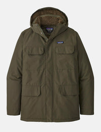 Men's hooded parka with sherpa-lined hood, four flap pockets, and full-zip closure, front view