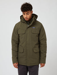 Men's hooded parka with four front pockets, full zip, on male model, front view