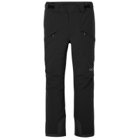 Black men's ski pants with zippered pockets and reinforced cuffs, front view