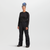Women's black snow pants with multiple pockets, front view, paired with black base layer top