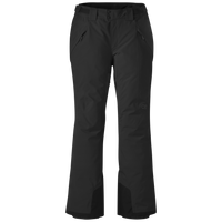 Black insulated snow pants with zippered pockets and articulated knees, front view