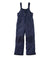 Children's navy insulated snow bib overalls with adjustable straps and reinforced knees, front view