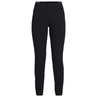 Black slim-fit fleece-lined pants with button closure and side pockets, front view