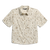 Short sleeve button-up shirt with speckled print pattern, front view with chest pocket
